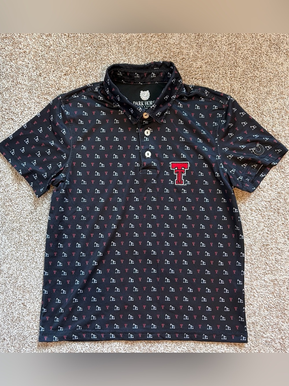 TEXAS TECH Boys 5T DARK HORSE "PUMPJACK MENTALITY" PREMIUM BLACK POLO